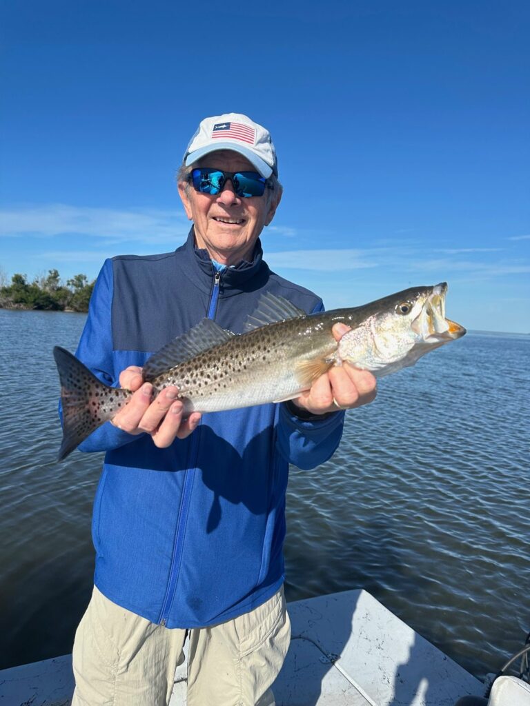 February 2026 Punta Gorda Spotted Seatrout Fishing Spotted seatrout caught on a February Punta Gorda fishing charter in Charlotte Harbor