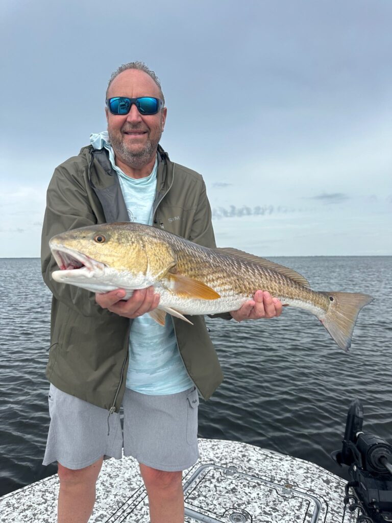 October Redfish Fishing – Boca Grande & Punta Gorda Angler holding a large redfish during an October fishing charter near Boca Grande and Punta Gorda, Florida.